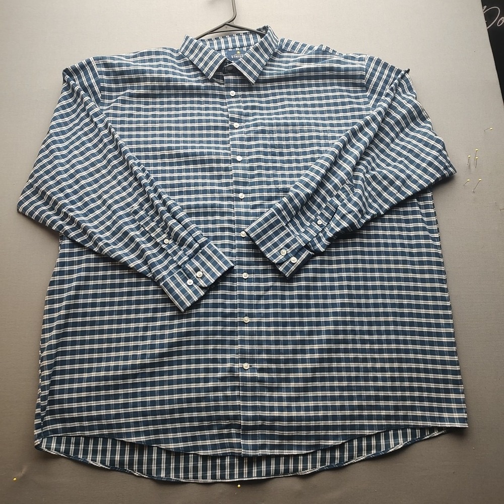Stafford Sweat Repel Men's Blue Plaid Button Up Long Sleeve 3XL 19-191/2 36-37